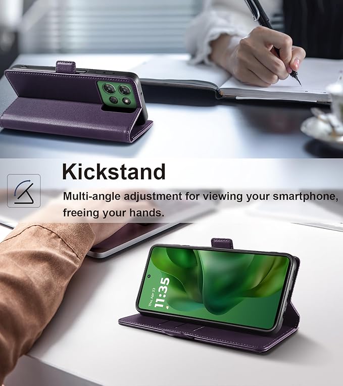 Wallet Flip Case for Moto G Power/Play (2025) - [RFID Blocking] Luxury PU Leather Card Holder Magnetic Phone Cover with Kickstand,Shockproof Protective Case,Purple