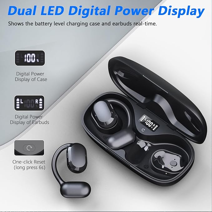 BANIGIPA Open Ear True Wireless Earbuds, Bluetooth 5.4 Headphones w/Dual Mic for Calling, 10g Light&Comfort, Open Ear Earbuds w/Earhooks for Working Running Traveling, IP67 Waterproof, 40H Playtime