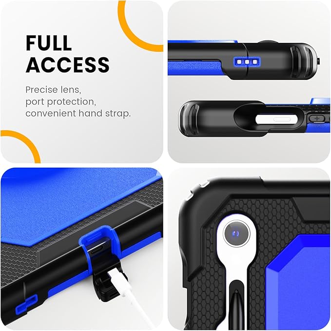 Timecity Case for Samsung Galaxy Tab S10 FE/ S9 FE 5G 10.9 Inch/ S9 11 Inch - Heavy Duty Protective Cover with Screen Protector, Rotating Stand, Shoulder Strap, S Pen Holder | Kids-Friendly, Dark Blue