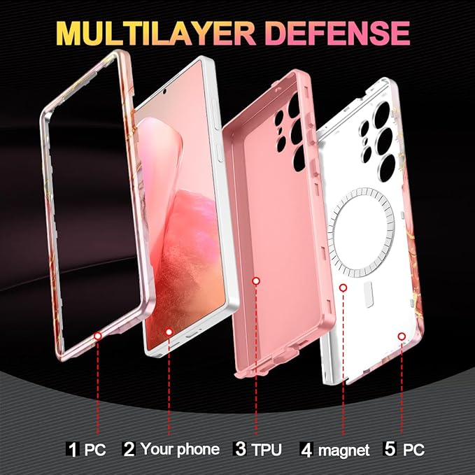 Casetego for Galaxy S25 Ultra Case,Compatible with MagSafe,[Military Grade Drop Test] Full Body Protection Slim Shockproof Rugged Marble Women Case for Samsung Galaxy S25 Ultra 6.9 inch,Gold