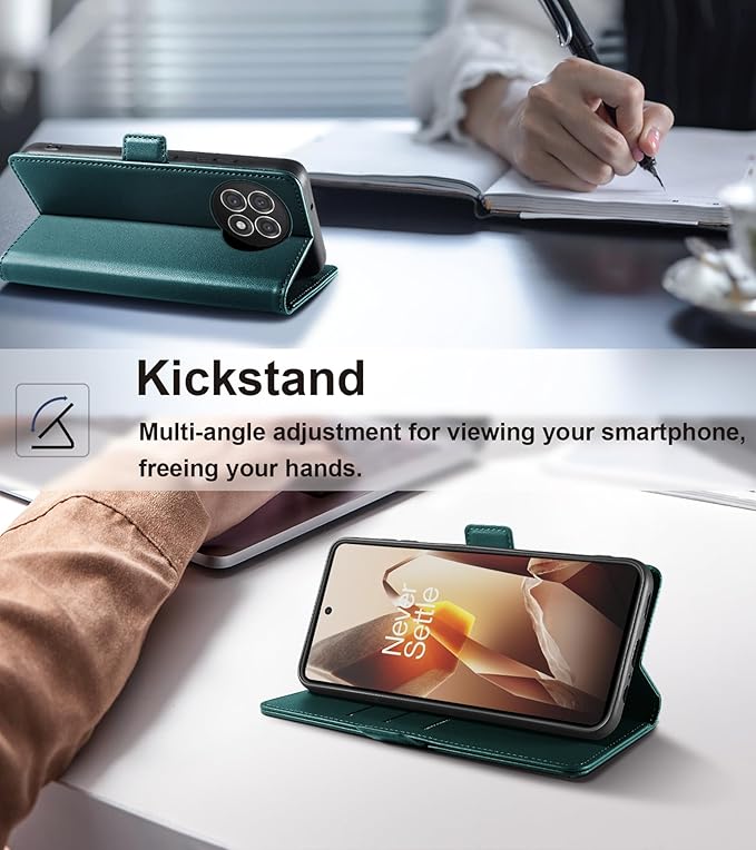 Wallet Flip Case for OnePlus 13R 5G - [RFID Blocking] Luxury PU Leather Card Holder Magnetic Phone Cover with Kickstand,Shockproof Protective Case,Green