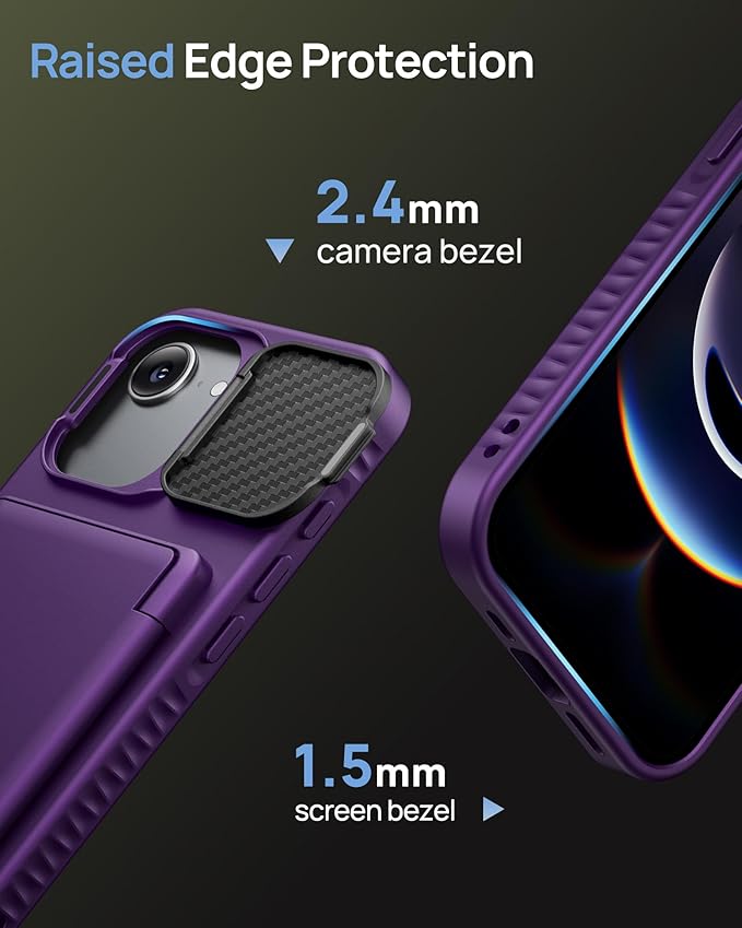 for iPhone 16e Case, Built-in Credit Card Holder & Stand & Lens Cover, Military Grade Drop Tested Soft Silicone Edge Rugged Protective Wallet Phone Case for iPhone 16e 6.1" 2025, Purple