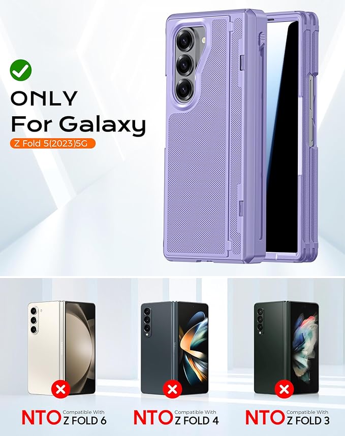 for Samsung Galaxy Z Fold 5 Case with S Pen Holder & Privacy Screen Protector & Kickstand & Hinge Protection, Full Body Cover Hard Non-Slip Shockproof Case for Galaxy Z Fold 5 (Purple)