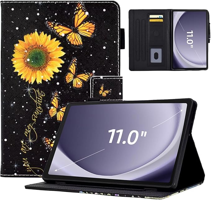 KEROM Case for Samsung Galaxy Tab A9+ Plus 11 Inch 2024 2023 (SM-X210/X216/X218), Slim PU Leather Stand Case Protective Cover for Galaxy Tab A9+/A9 Plus Tablet, Auto Wake/Sleep - Sunflower
