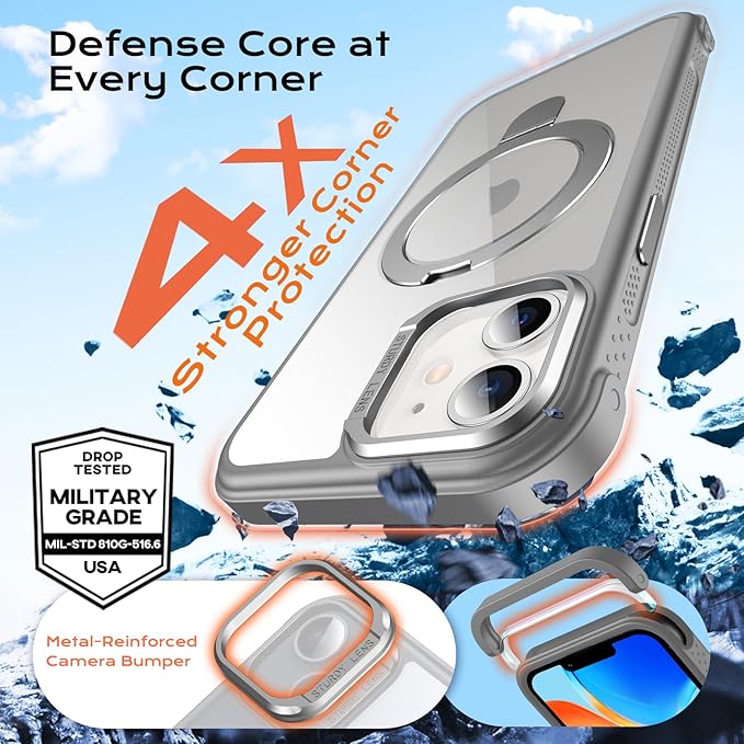 Anqrp O-Ring Magnetic Kickstand Clear Case for iPhone 12/12 Pro, Compatible with Mag-Safe, Military-Grade Reinforced 4-Corners Anti-Yellowing Transparent Phone Case Cover for iPhone 12/12 Pro, Gray