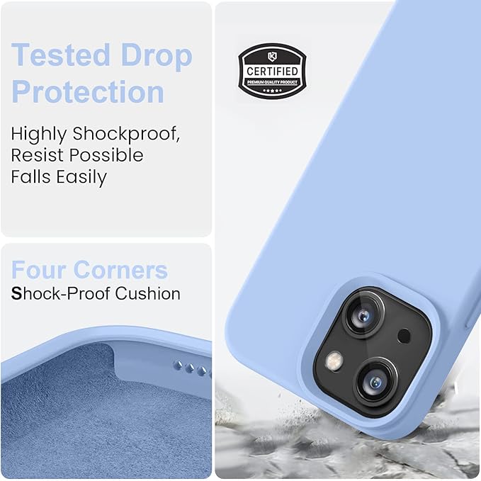 Vooii Compatible with iPhone 14 Case,[Silky Touch Premium Liquid Silicone] [Soft Anti-Scratch Microfiber Lining], Ultra Slim Shockproof Protective Case for iPhone 14 - Light Blue