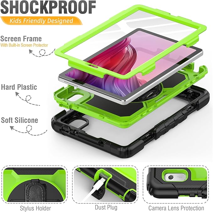 HXCASEAC Case for Lenovo Tab M9 2024/2023 (TB-310FU), with Screen Protector/Rotating Hand Strap/Sturdy Stand, Protective Cover for Lenovo M9 Tablet Case 9 inch, Green