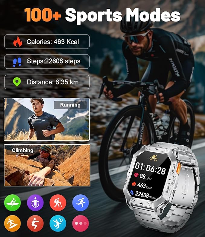 LIGE Military Smart Watches for Men(Answer/Make Calls),100-Day Battery Life,2.13" AMOLED Outdoor Sports Smartwatch with Compass,Heart Rate/Sleep Monitor Fitness Tracker for Android iOS,Sliver
