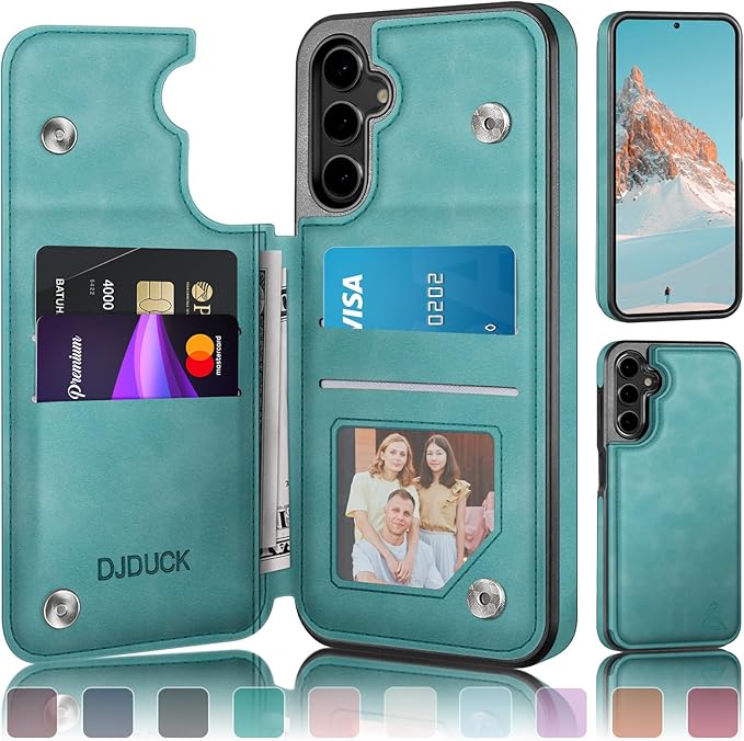 DJDUCK Designed for Samsung Galaxy S25 Case Wallet with Card Holder, [Magnetic Clasp Cover] [RFID Blocking Leather Protection] Shockproof Women Men Cases for Samsung S25 Light Green