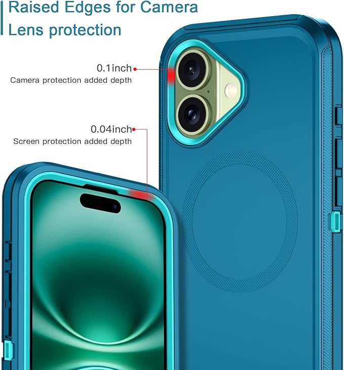 for iPhone 17 Case [Compatible with MagSafe][Without Screen Protector] Heavy Duty Protective Shockproof 3-Layer Tough Rugged Cover for Apple iPhone 17 6.3",Turquoise