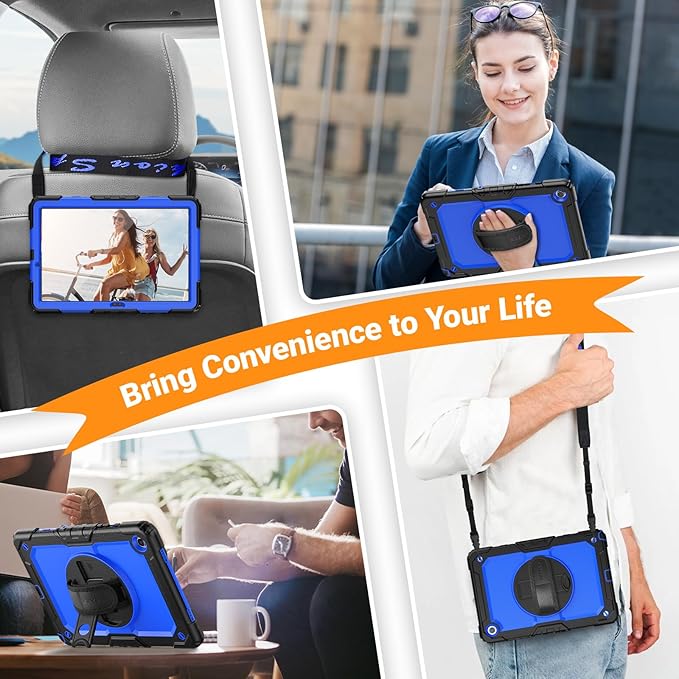 SEYMAC Case for Samsung Galaxy Tab A9+/ A9 Plus 11" (SM-X210/X216/X218), Heavy Duty Shockproof Protective Case with Screen Protector, Rotating Stand, Hand/Shoulder Strap and Pen Holder, Blue
