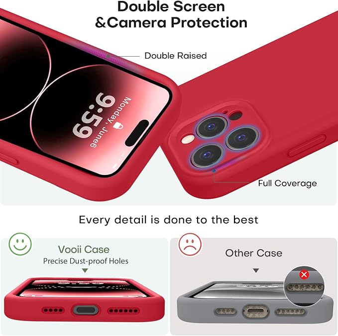 Vooii Compatible with iPhone 14 Pro Case, Liquid Silicone Upgrade [Camera Protection] [Soft Anti-Scratch Microfiber Lining] Shockproof Phone Case for iPhone 14 Pro 6.1 inch - Red
