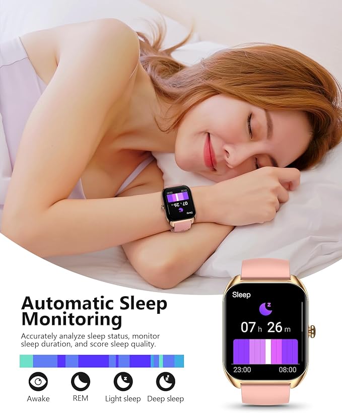 Smart Watch (Answer/Make Call) for Women, 2.02" Smartwatch with Blood Oxygen/Heart Rate/Blood Pressure/Sleep Monitor, IPX8 Waterproof Fitness Tracker, 100+ Sports Modes Compatible with iOS Android