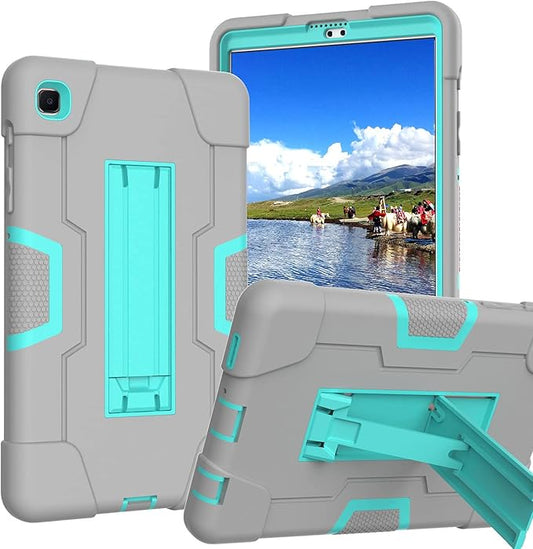 Case for Samsung Galaxy Tab A7 Lite 2021, 3-in-1 Heavy Duty Kickstand Silicone Hybrid Protective Cover for Tab A7 Lite SM-T220/T225/T225N/T227U, Gray/Green