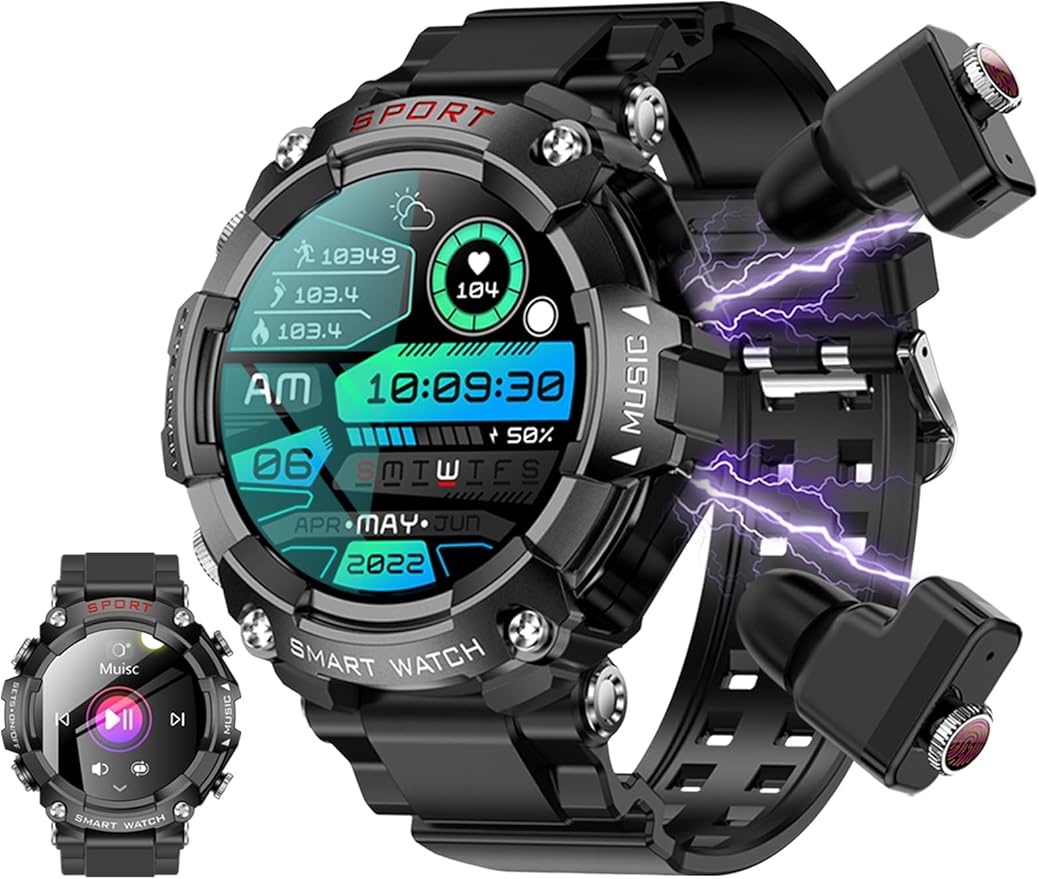 ZJX Smart Watch with Earbuds, 1.52-inch Full Touch HD Screen Metal Body, TWS Sports Earbuds Smart Watch Three-in-one，Support Custom Dial, Local Music Storage, Health Monitoring, Message Notification