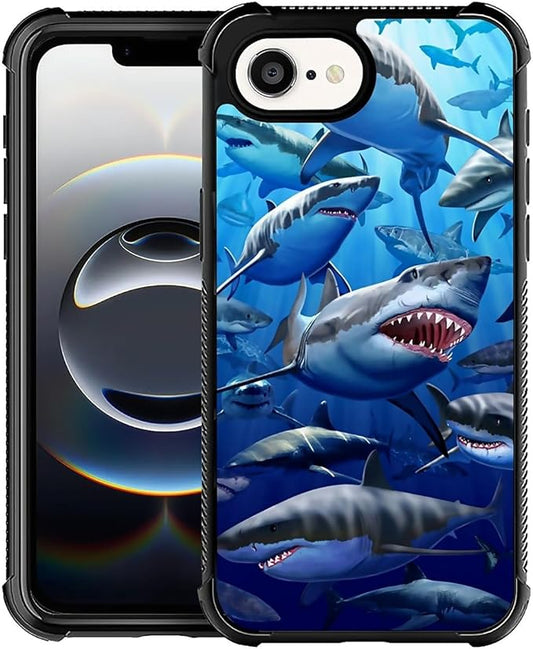 Compatible with iPhone 16e Case,Shark Clan Phone Cover for Men/Women,Soft TPU Anti-Skid Thread and Four Corner Anti-Collision Protection Case Compatible with iPhone 16e 6.1inch