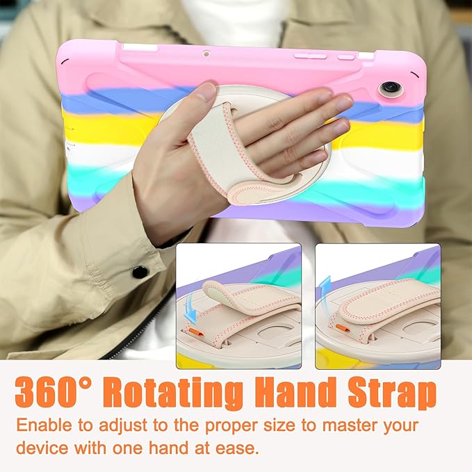 TSQQST Case for A9+ Plus 11" 2023 for Kids Girls with Screen Protector Stand&Hand Shoulder Strap | Rugged Protective Case for A9 Plus Tablet SM-X210/X216/X218-Rainbow Pink