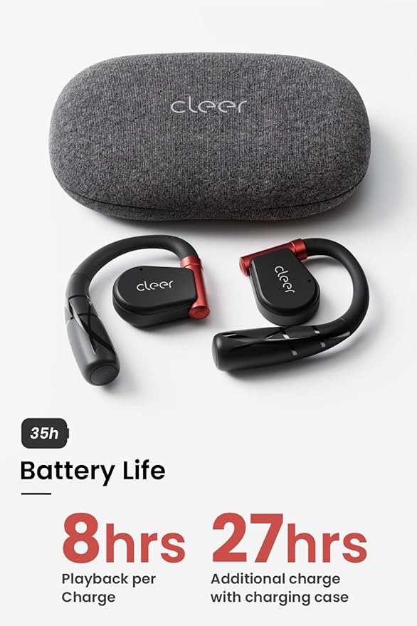 Cleer ARC II Sport Open Ear Headphones, True Wireless Ear Buds with Dual Mic, Sweat Resistant, Multi-Point Connect, 35 Hrs Playtime, Secure Fit, Bluetooth 5.3 Earbuds with Ear Hooks, Preset EQ, Black
