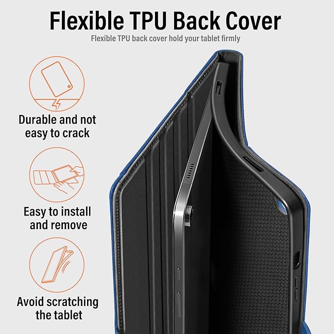 Handmade Case for Samsung Galaxy Tab A9 Plus/A9+ 5G Tablet 11 Inch 2023 SM-X210/SM-X216/SM-X218u with Pocket,Multi Angles,Magnetic Closure,Vegan Leather Folio Cover,Auto Sleep/Wake,Blue