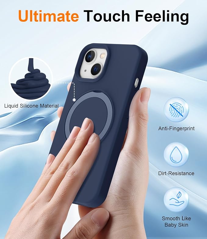 ZHK Liquid Silicone Designed for iPhone 15 Case with Magnet Stand, [Mil-Grade Drop Shockproof][Soft Anti-Scratch Microfiber Lining] Slim Fit Cover, Navy Blue