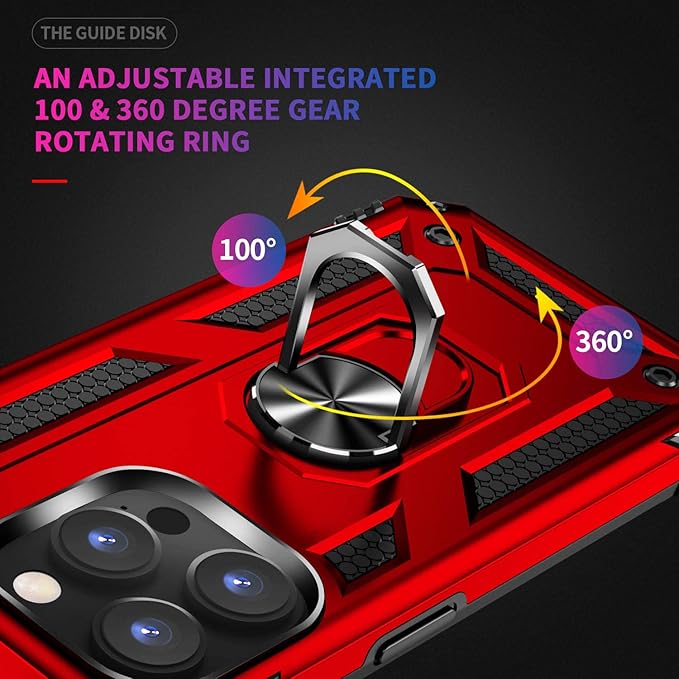 ADDIT Phone Case for iPhone 14 Pro Case,with Kickstand Ring,Adjustable Stand,Military Grade,Heavy Duty Protection,Shockproof,Anti-Fingerprint,Support Magnet Car Mount,Red