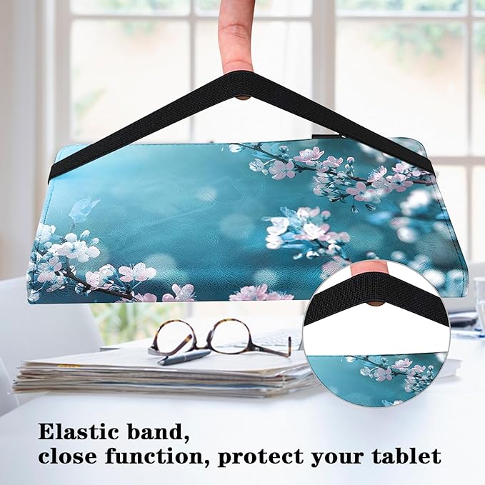 Case for Lenovo Tab M10 Plus 3rd Gen Case 10.6 Inch 2022,Cute PU Leather Kickstand Flip Cover with Card Solts Elastic Loop Band for Lenovo Tab M10 Plus 3rd Gen - Plum Blossom