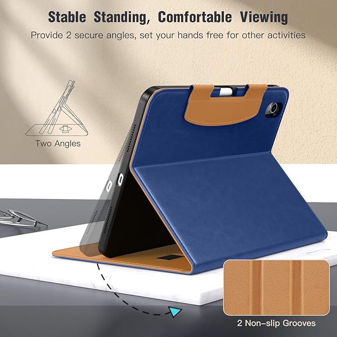 MoKo for iPad (A16) 11th Generation Case 11 inch 2025, iPad 10th Generation Case 10.9" 2022 with Pencil Holder & Pocket, Premium Leather Folio Stand Cover, Multiple Viewing Angles, Navy Blue
