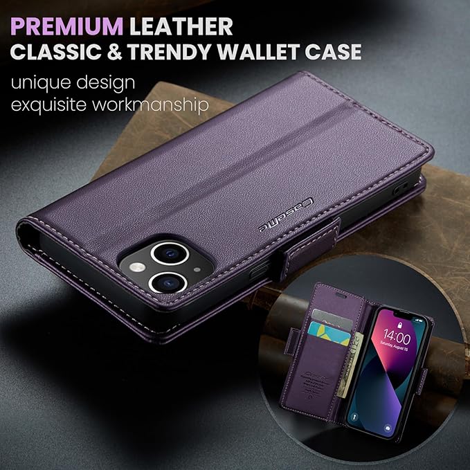 for iPhone 13 Mini Case, Premium PU Leather Wallet Case Flip Cover with [RFID Blocking][Card Holder][Stand Function] Shockproof Protective for iPhone iPhone 13 Mini 5.4 inch, Purple