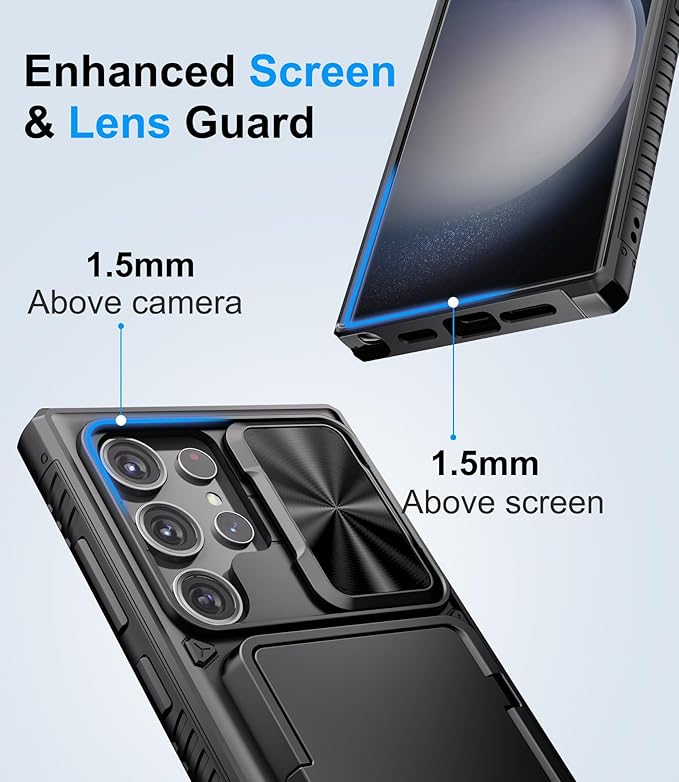for Samsung Galaxy S23 Ultra Case with Card Holder & Kickstand & Slide Camera Protector, Military Grade Drop Shockproof Silicone Wallet Phone Case Cover for Galaxy S23 Ultra 5g 2023, Black