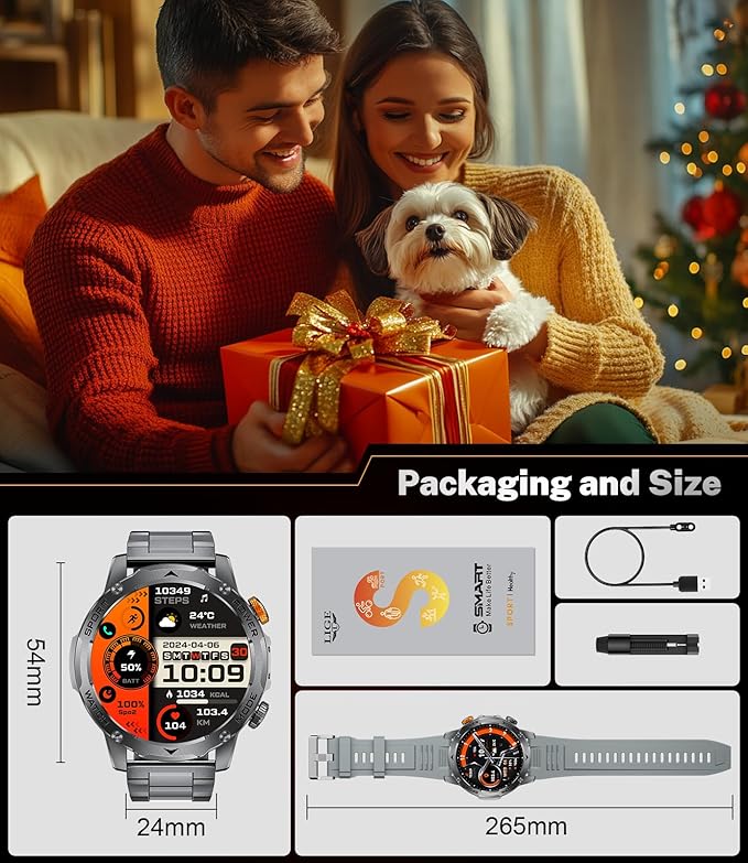 Military Smart Watches for Men(3 Bands),1000mAh/1.75" HD Large Screen Smartwatch, Flashlight/110+ Sports Modes/IP68 Waterproof/Sleep Monitor Fitness Tracker for Android iOS, Matte Black