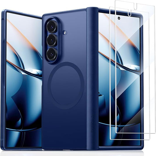 TORRAS Upgraded Magnetic Shockproof for Samsung Galaxy Z Fold 7 Case with Screen Protector, Fit for Magnetic, 4X Military Grade Hinge Protection, Translucent Slim Case for Samsung Z Fold 7, Blue