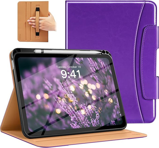 MoKo for iPad (A16) 11th Generation Case 11 inch 2025, iPad 10th Generation Case 10.9" 2022 with Pencil Holder & Pocket, Premium Leather Folio Stand Cover, Multiple Viewing Angles, Purple Violet