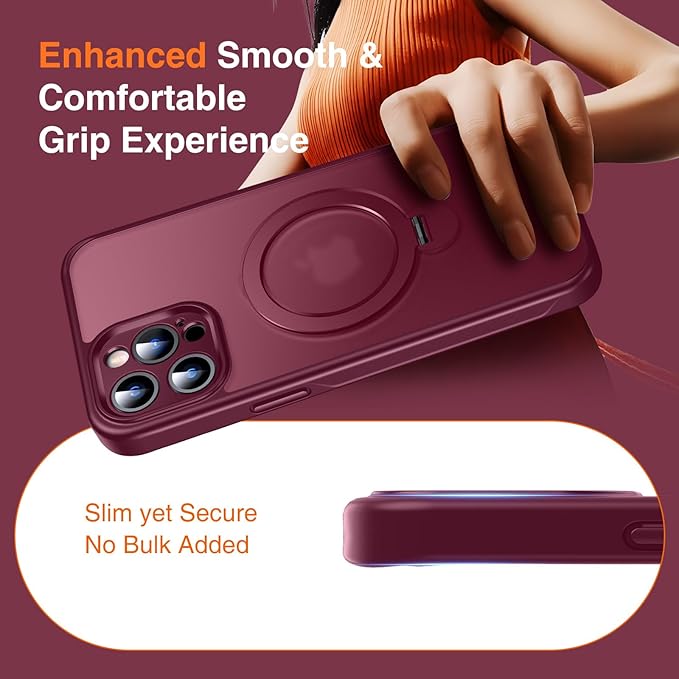 360° O-Ring MagStander for iPhone 12 Pro Max Case with Magnetic Kickstand Ring Holder [Compatible with MagSafe][360°Rotate Stand][Military Shockproof] iPhone 12 Pro Max Phone Cover Burgundy