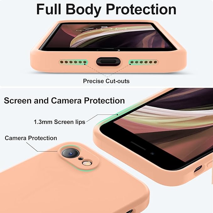Vooii for iPhone SE Case 2022/3rd/2020,iPhone 8/7 Case, Upgraded Liquid Silicone with [Flat Edges] [Camera Protection] [Soft Anti-Scratch Microfiber Lining] Phone Case for iPhone SE - Cantaloupe