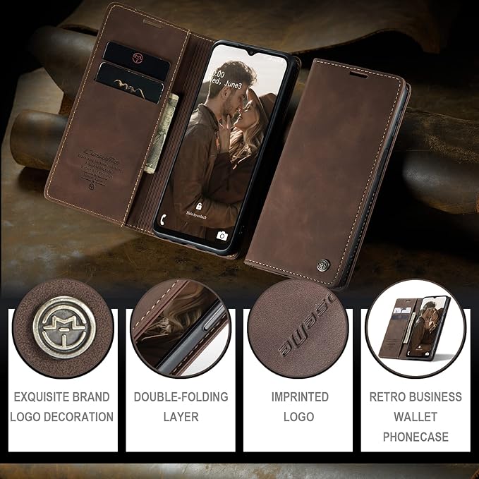 for Samsung Galaxy A23 5G/4G Case, Flip Wallet Leather Case with Card Holder Magnetic Closure Shockproof Kickstand Protective Phone Cases Cover for Samsung A23,Coffee