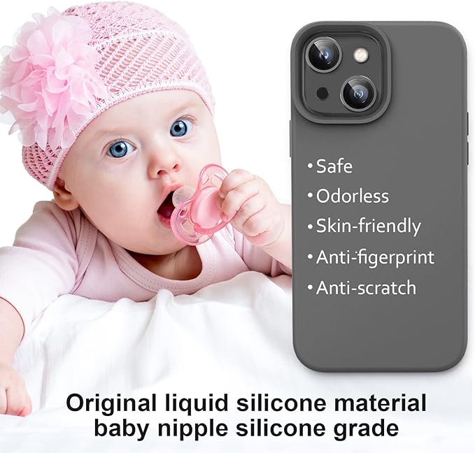 Vooii Compatible with iPhone 14 Case,[Silky Touch Premium Liquid Silicone] [Soft Anti-Scratch Microfiber Lining], Ultra Slim Shockproof Protective Case for iPhone 14 - Dark Grey