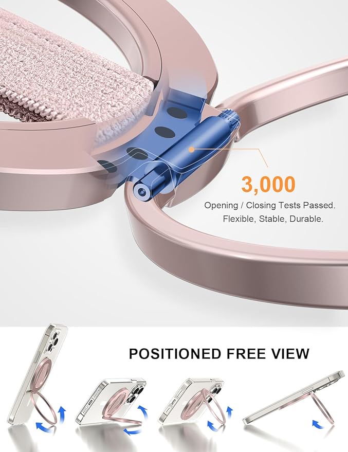 EWA MagOne Ultra for Magsafe Phone Grip Kickstand [Replaceable Elastic Finger Loop], Mag Safe Ring Holder Stand, Two-Sided Magnetic Phone Accessories for iPhone 17,16,15,14,13,12 Pro/Max/Plus-RoseGold