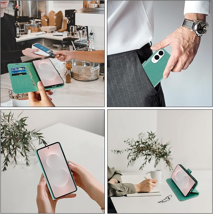 MONASAY Wallet Case Fit for Samsung Galaxy S25 Edge 5G，[Lens & Glass Screen Protector] [RFID Blocking] Flip Folio Leather Cell Phone Cover with Credit Card Holder, 6.7 inch, Mint