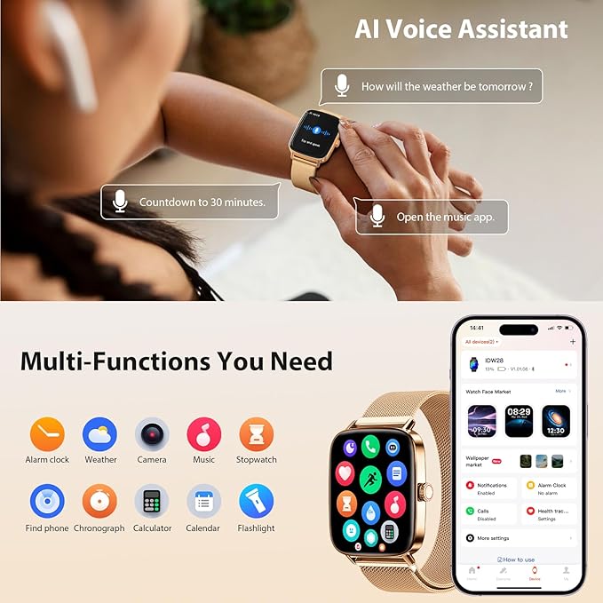 Smart Watch for Women Men, 2025 New Smartwatch (Answer/Make Call) for iPhone/Android, 1.85" HD Dynamic Dial Fitness Tracker with 110+ Sport Modes, Sleep/Health Monitor, IP68 Waterproof, Gold