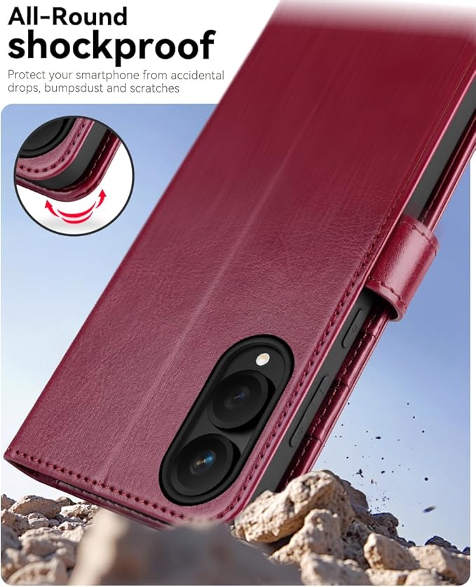 OCASE Compatible with Galaxy S25 Edge Wallet Case, PU Leather Flip Folio Case with Card Holders RFID Blocking Kickstand [Shockproof TPU Inner Shell] Protective Phone Cover 2025, Burgundy