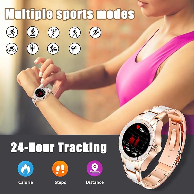 Stylish Casual smartwatch, Sports Women's Watch, Fitness Tracker, Wireless Talk/Answer/Reject, Music, DIY Dialing, for Lovers/Relatives/Friends (Black)
