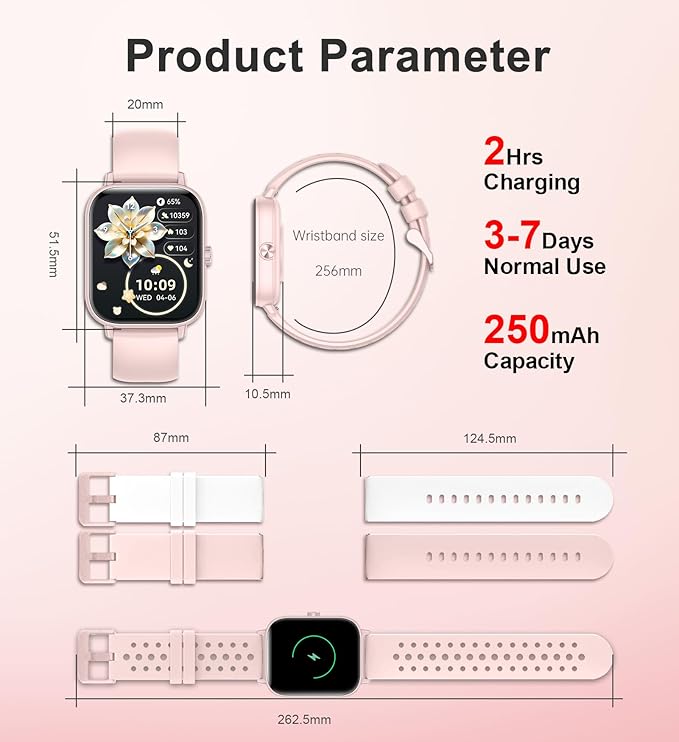 Smart Watch for Women Answer/Make Calls, 1.83'' Touchscreen Smartwatch with 100+ Sport/Heart Rate Sleep Monitor/Pedometer/AI Voice, Waterproof Fitness Activity Tracker, Compatible Android/iOS, Pink