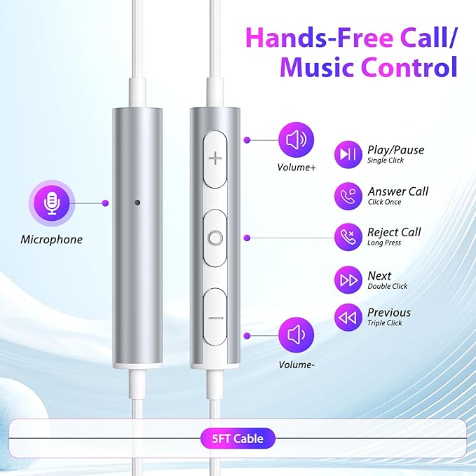 APETOO Wired Ear Buds Sport USB-C Headphone w/Anti-Fall/Hurt Wingtips for iPhone 17/16/15/Android, Hands-Free Call, Pure Stereo Deep Bass, Noise Isolating in-Ear Earbuds for Outdoor/Indoor/Small Ear