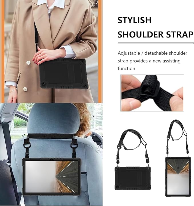 for Walmart Onn 11 Tablet Pro 2023 Model Shockproof Kids Friendly Rugged Hybrid Case Built-in Shoulder Strap Kickstand for Walmart Onn 11 Inch Pro Model:100110027 2023 (Black)