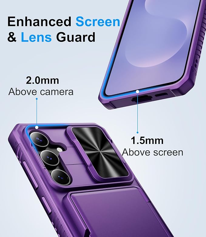 for Samsung Galaxy S25 FE Wallet Case with Camera Cover, Card Holder (4-5 Cards), Military Grade Protection, Heavy Duty Women Men Protective Phone Case for Galaxy S25 FE 6.7" 2025, Dark Purple