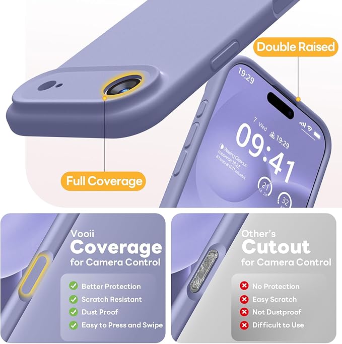 Vooii Magnetic Compatible with iPhone Air Case (Compatible with Magsafe) (Upgraded Camera Protection) Liquid Silicone Shockproof Full Body Protective Phone Cover for Women Men, Lavender Grey, 6.5"