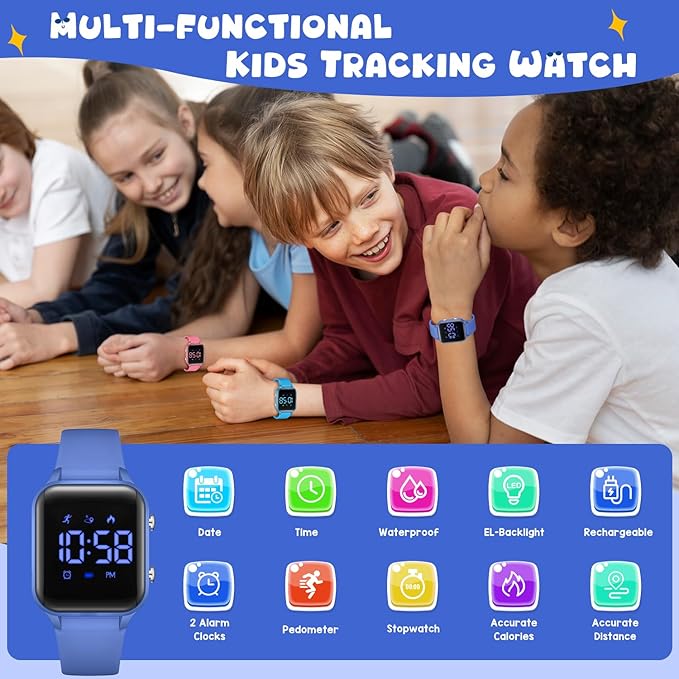 Kids Digital Watches for Boys Girls, Sports Watch with Fitness Tracker, Pedometer, Alarm Clocks, Stopwatch, No App Needed Waterproof Kids Watch, Gift for Teens Student Girls Boys Ages 5-14