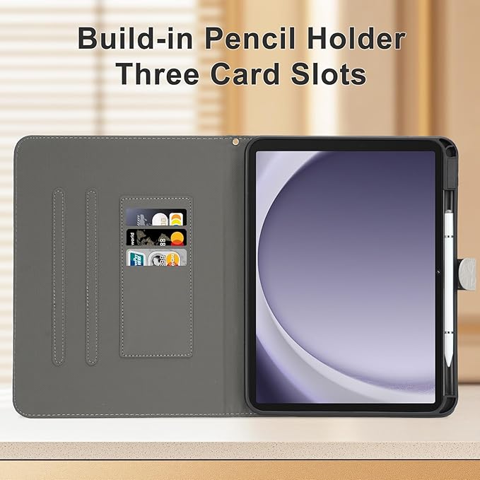 Elegant Case for Samsung Galaxy Tab A9 Plus 11 Inch 2023（Model: SM-X210/X216/X218）, Premium Leather Crocodile Cover | Stand | Card Pockets| Wrist Strap| S Pen Holde (Creamy White)