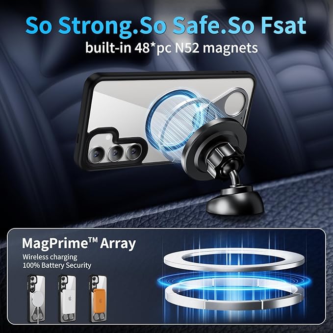 for Samsung Galaxy S24 Case,Compatible with Magsafe,with 360°Rotatable Magnetic Ring Stand Clear Slim Soft Edge Phone Kickstand,Clear & Black