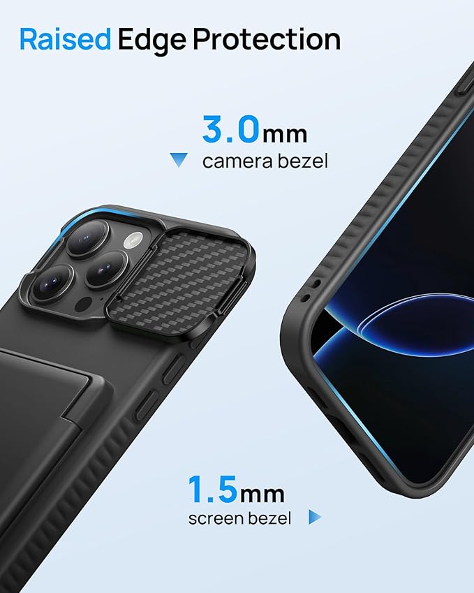 for iPhone 16 Pro Max Case with Card Holder & Kickstand & Camera Cover, Full Body Protective Silicone Edge Multifunctional Wallet Stand Phone Cover Case for iPhone 16 Pro Max, Black